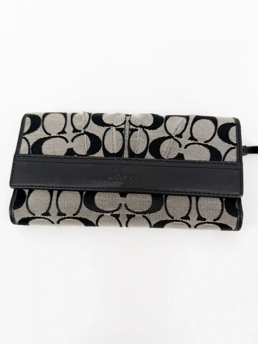 Coach SOHO Pleated Signature Wallet Black and Gray